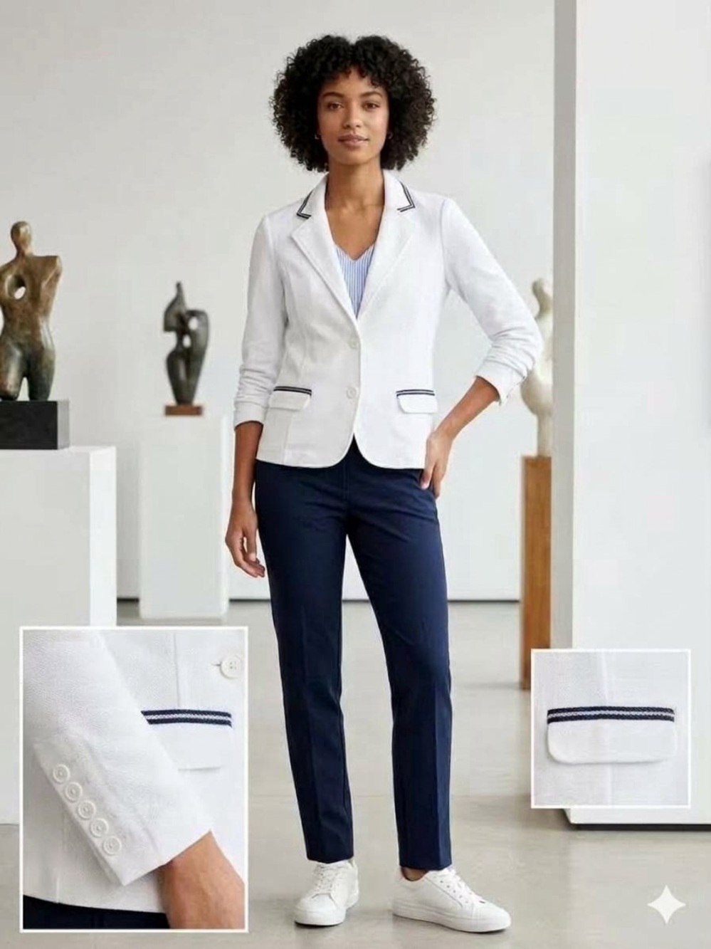 Tommy Hilfiger White Preppy Blazer with Navy Contrast Trim